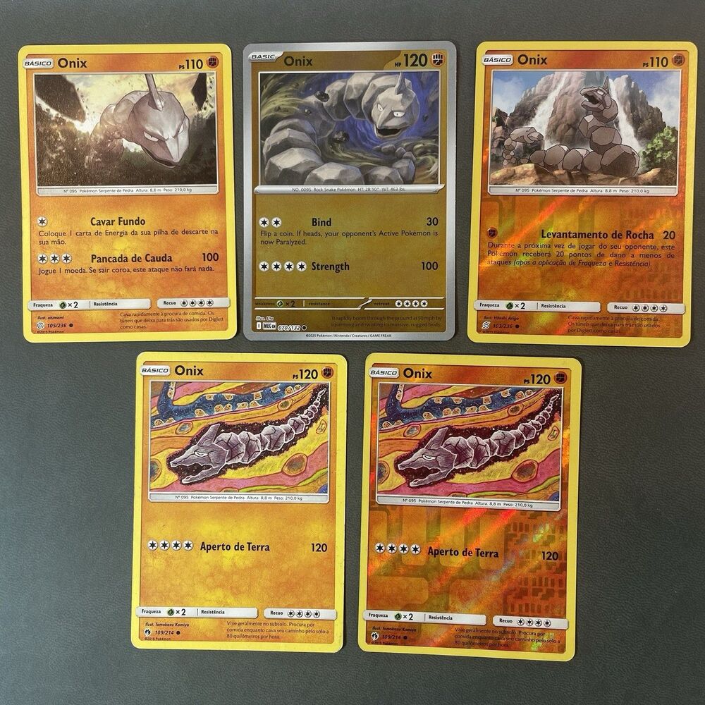 Onix Pokemon Card Lot (5) Portuguese Holo Reverse 105/236 109/214 103/236 70/132